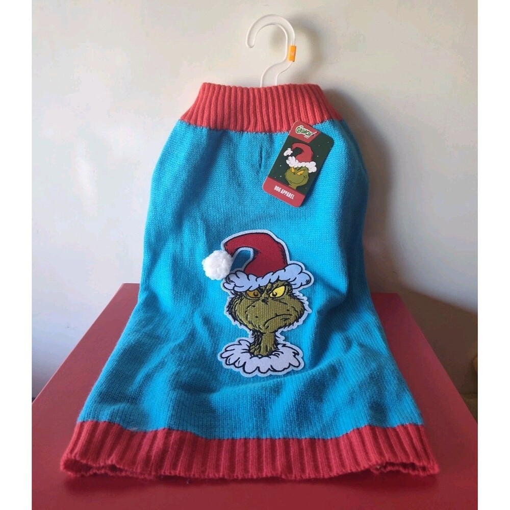 The Grinch Dr. Seuss Holiday Dog Sweater Christmas Size M Pet Apparel Blue New